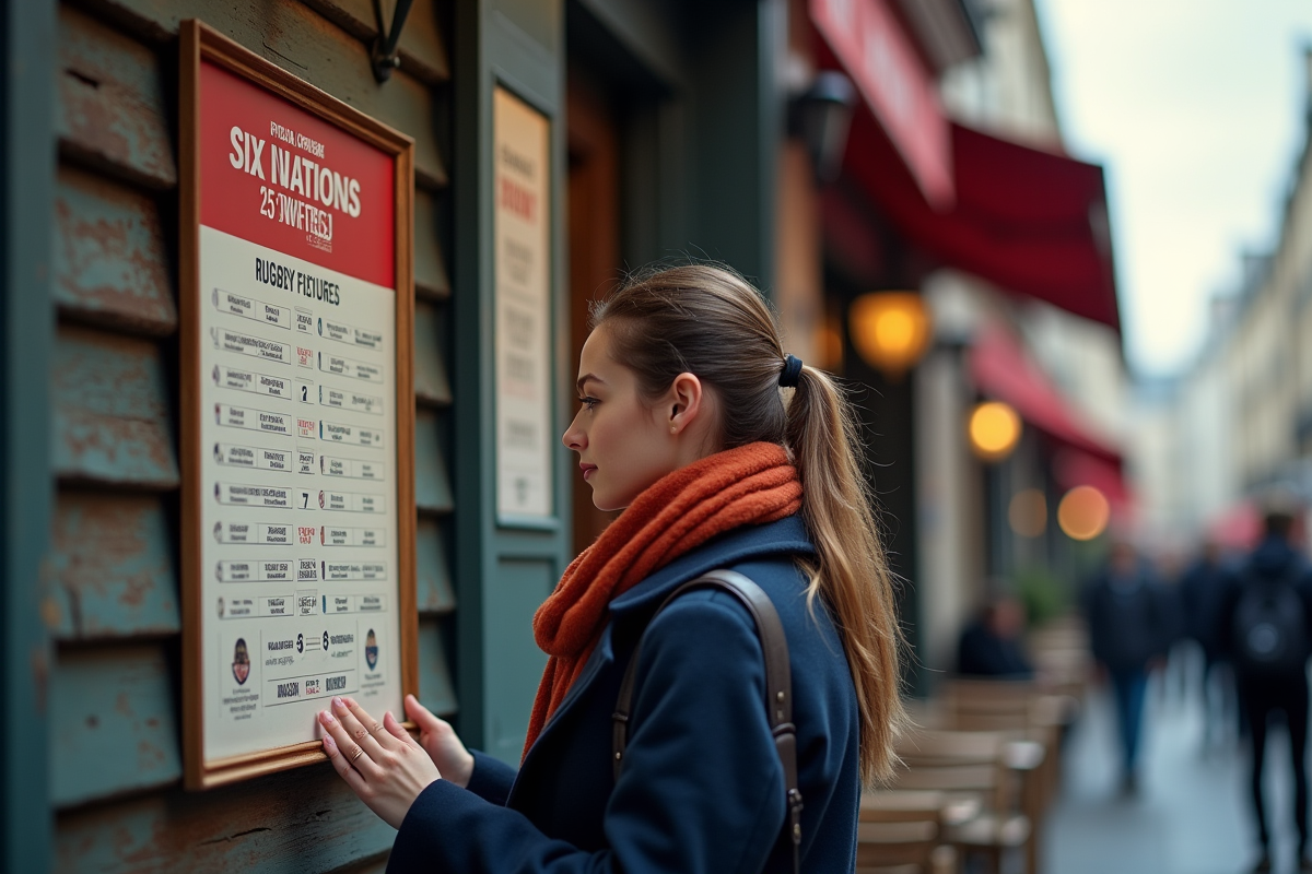 Affiche du match Six Nations 2025 sur mur parisien