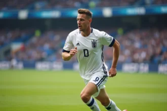 Jeune athlète en maillot blanc courant sur le terrain