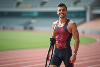 Jeune athlète paralympique souriant sur la piste