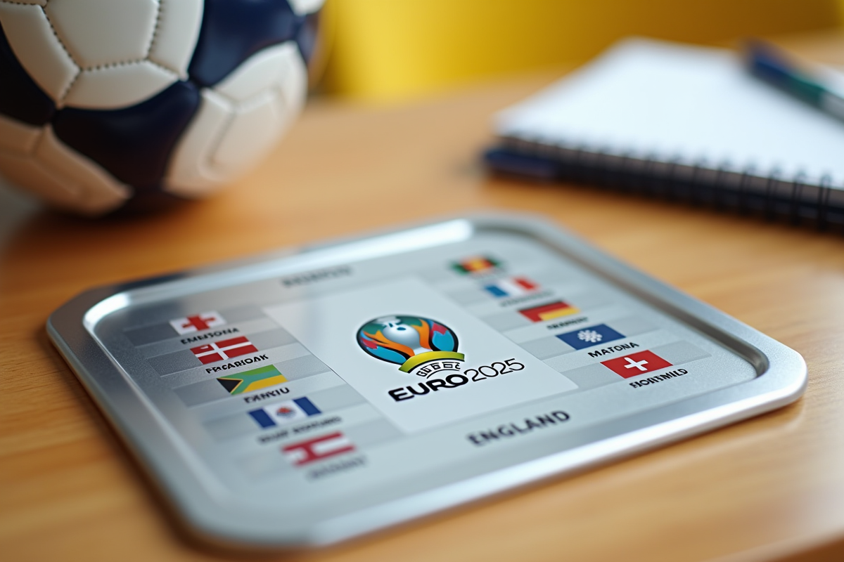 Calendrier de qualification Euro 2025 avec drapeau anglais et autres drapeaux européens