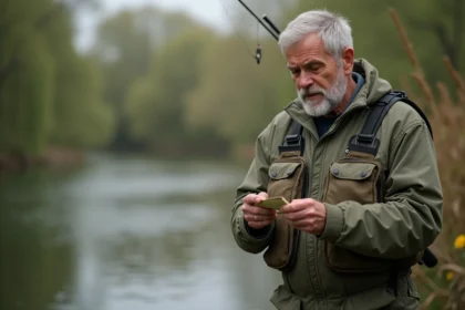 Pêcheur tenant sa carte de pêche 2026 au bord d'une rivière française, illustrant les tarifs et démarches pour obtenir son permis de pêche départemental ou réciprocité