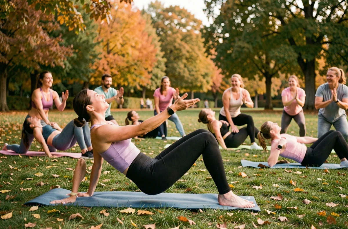 Clémence Raimbault, coach sportive, animant un cours de fitness en plein air dans les Pays de la Loire