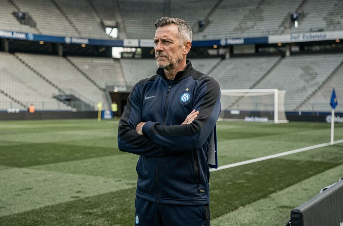 Entraîneur de l'Inter Milan analysant le jeu depuis la touche lors d'une séance 2026
