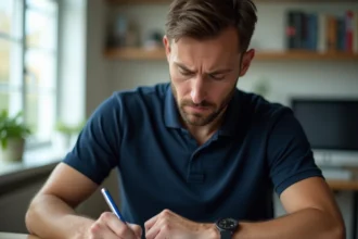 Homme consultant son relevé de points de permis de conduire à son bureau à domicile en 2026