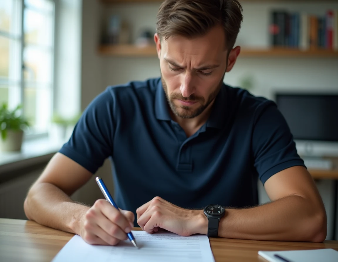 Homme consultant son relevé de points de permis de conduire à son bureau à domicile en 2026