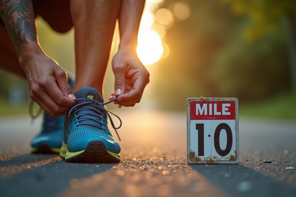 Coureur attachant ses chaussures près d