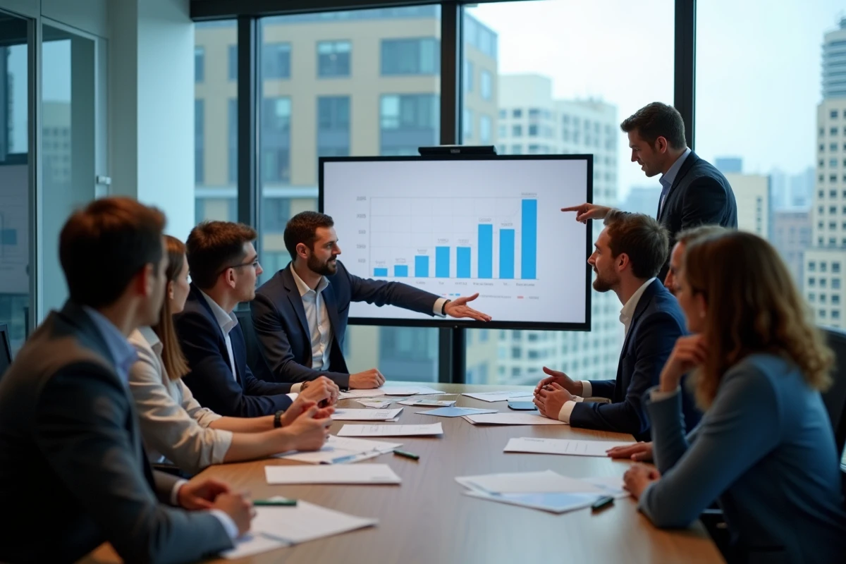 Groupe d experts SEO en réunion avec graphique signal