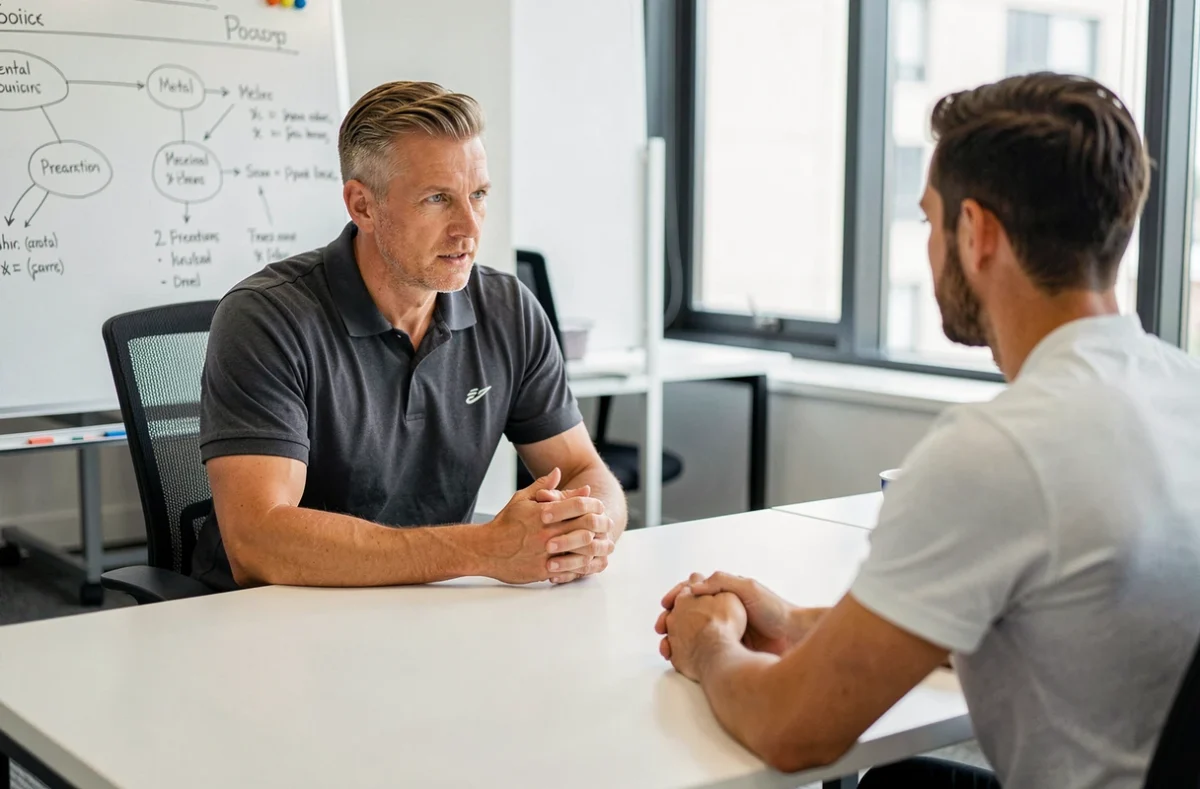 Consultant en préparation mentale sportive en séance avec un athlète dans les bureaux d'Erik Consulting à Bouguenais