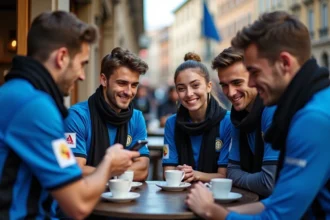 Jeunes supporters Inter Milan discutant en ville