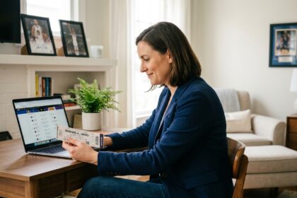 Jeune femme avec un billet de sport à la maison