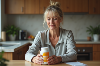 Femme d'âge moyen avec supplément musculaire à la maison