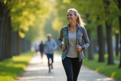 Femme d'âge moyen en tenue sportive dans un parc urbain