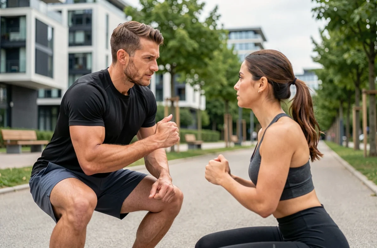 Coach sportif Florian Music guidant un client lors d'une séance d'entraînement en plein air à Nantes