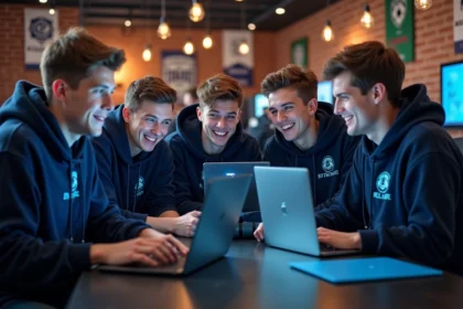 Groupe de membres d'esports en réunion dans un espace moderne