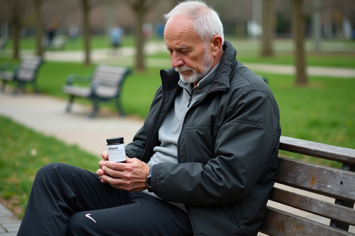 Homme âgé examinant un complément dans un parc