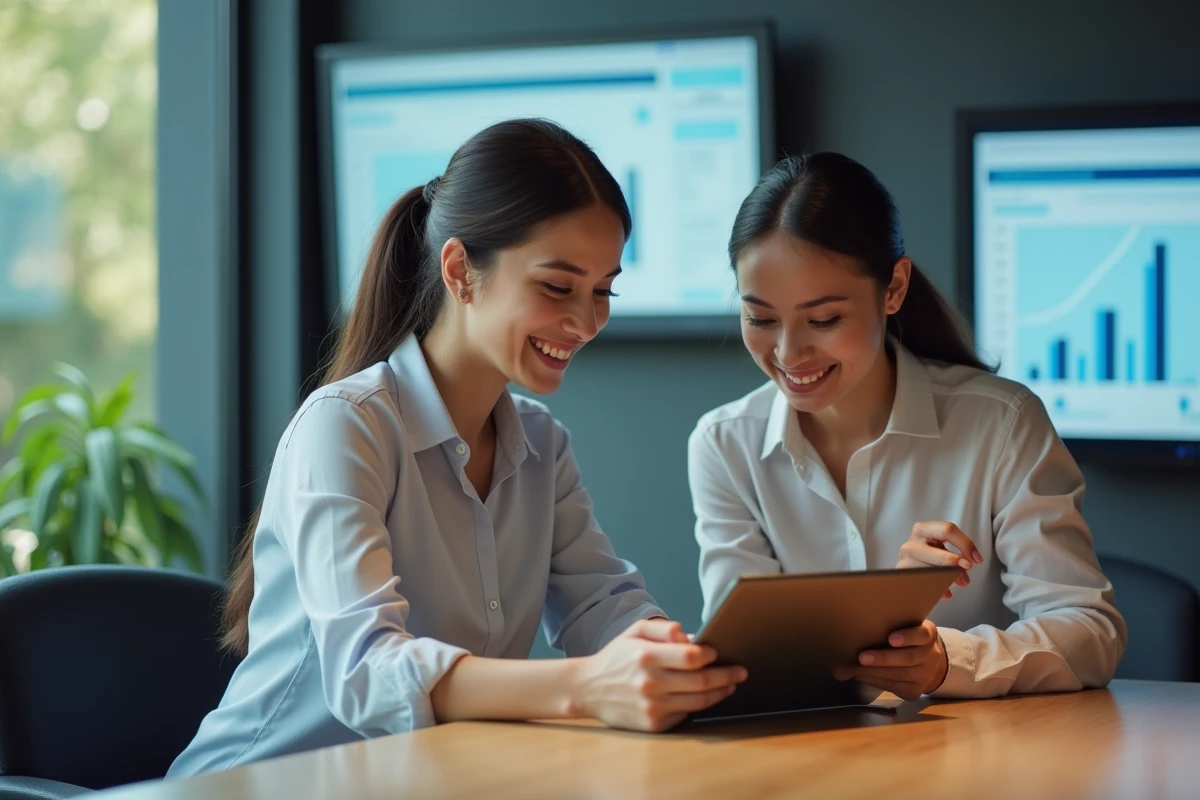 Deux jeunes manageuses sport en réunion moderne