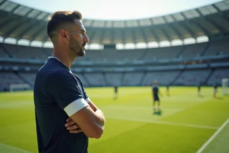 Joueur de football masculin en armband blanc sur le terrain