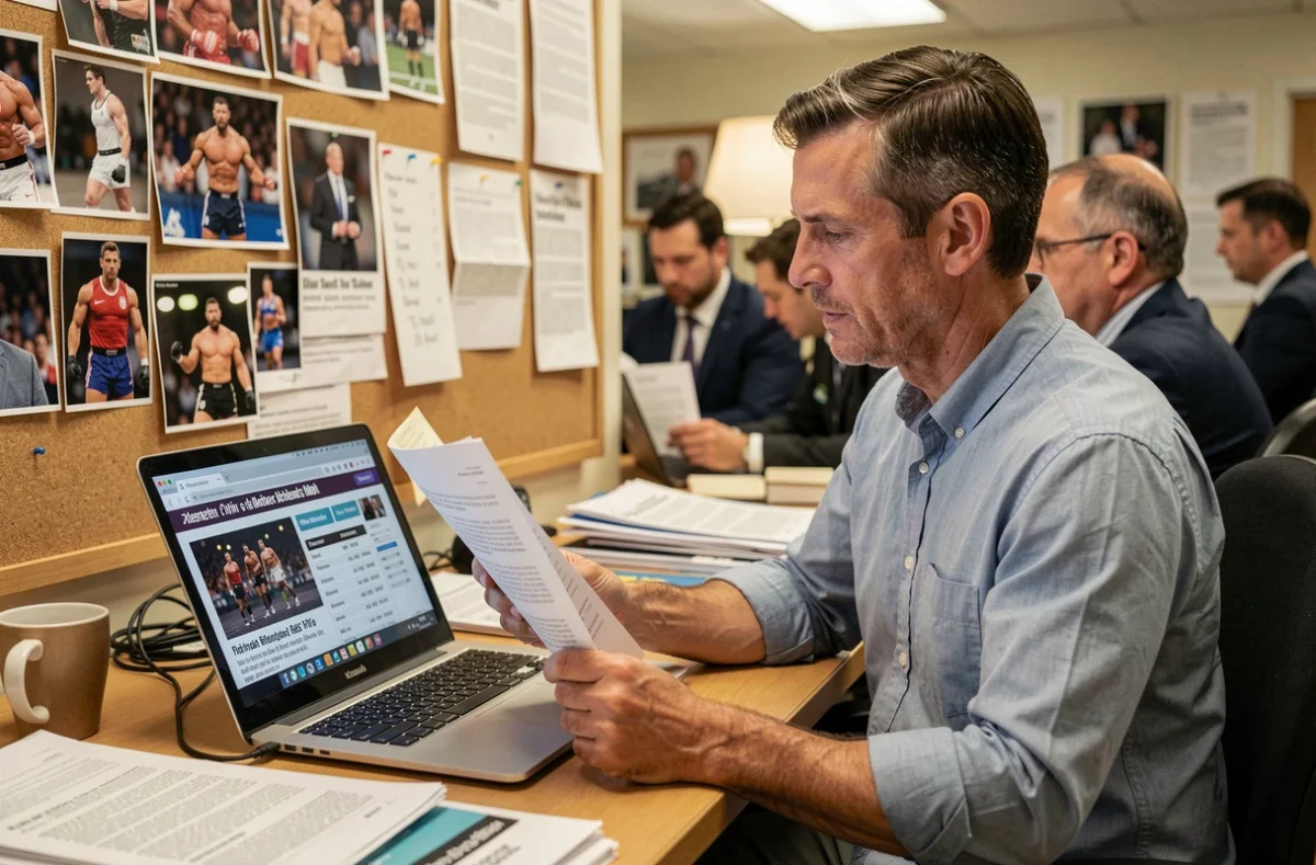 Journaliste sportif analysant les scénarios possibles du départ de Seth Rollins de la WWE en 2026 dans une rédaction