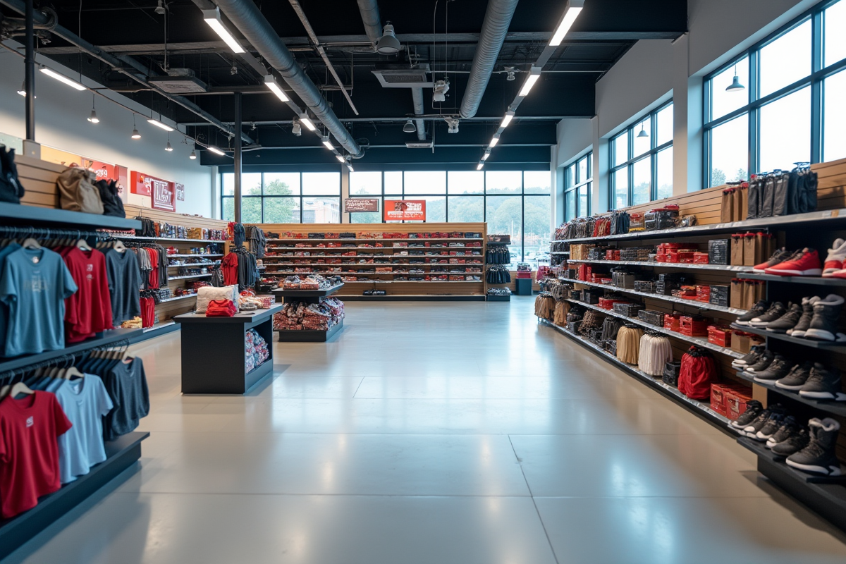Intérieur d'un grand magasin de sport vide et désert