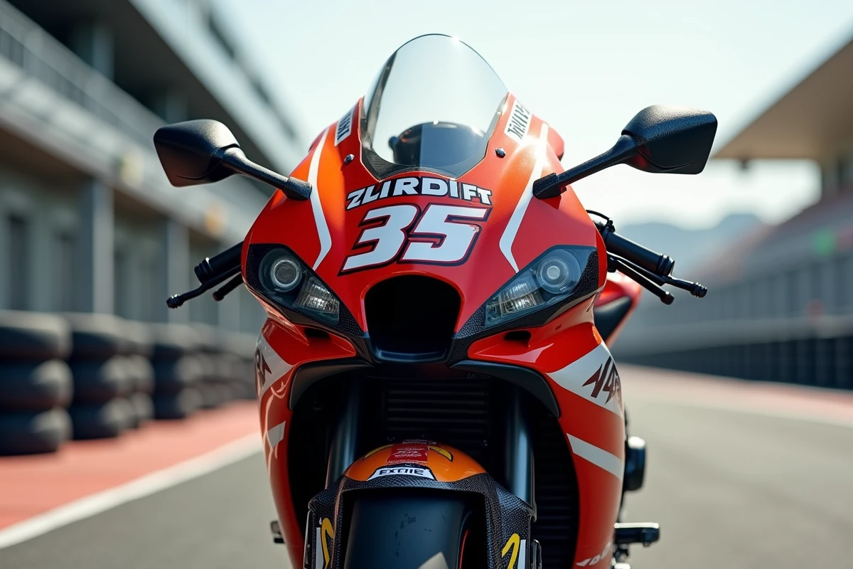 Gros plan sur les winglets aérodynamiques d'une moto MotoGP en carbone sur le circuit