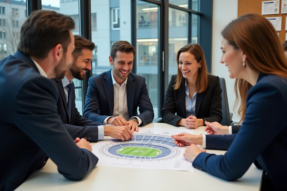 Collègues discutant de billets de stade au bureau