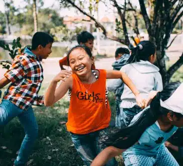 girl running while laughing