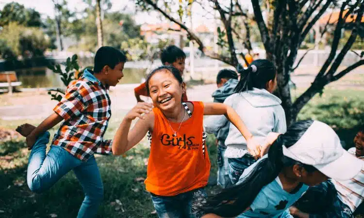 girl running while laughing